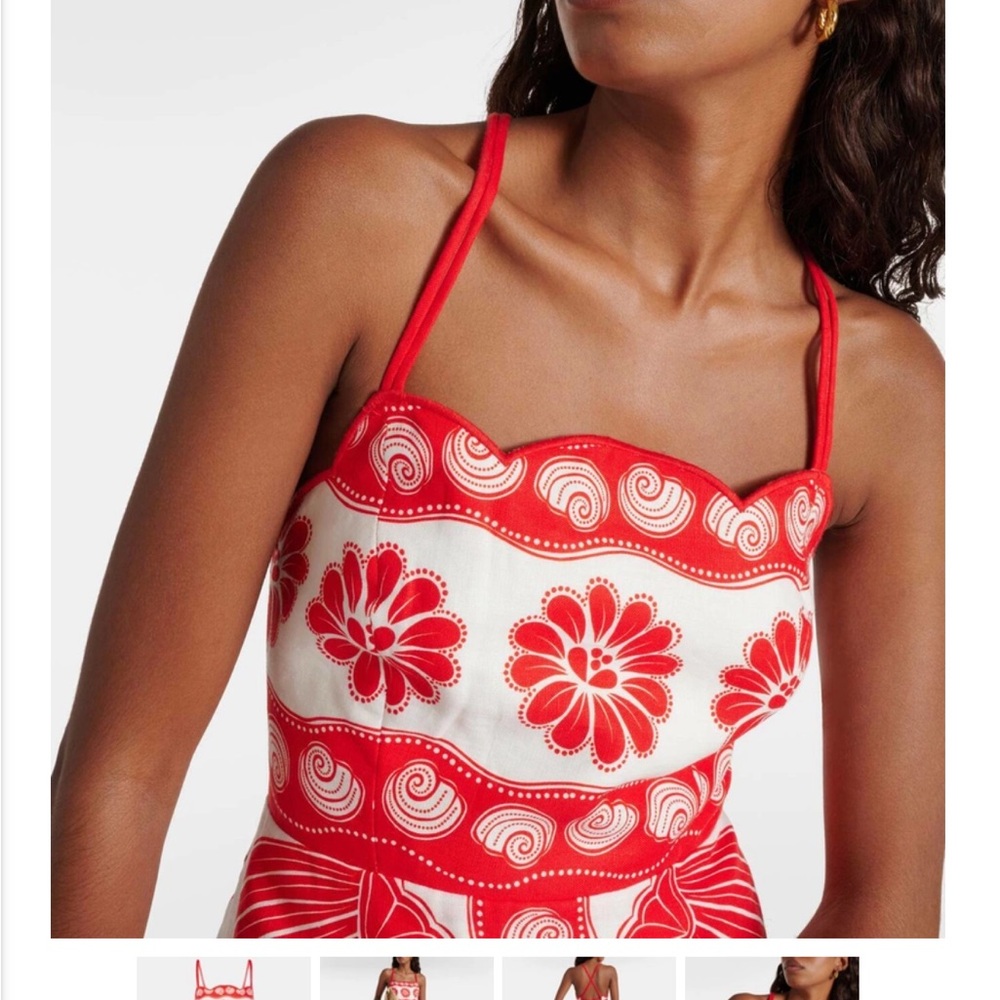 Red and White Floral Embroidered Dress - Picture 4 of 6